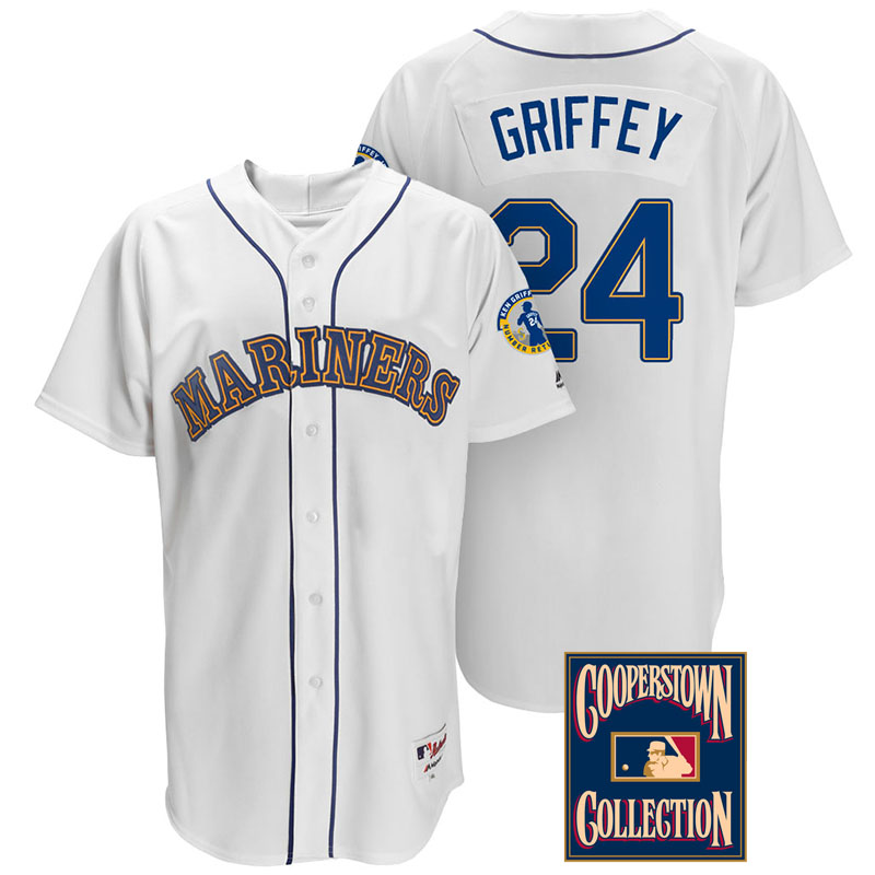 Ken Griffey Jr. #24 Seattle Mariners White Throwback Griffey Retirement Patch Jersey