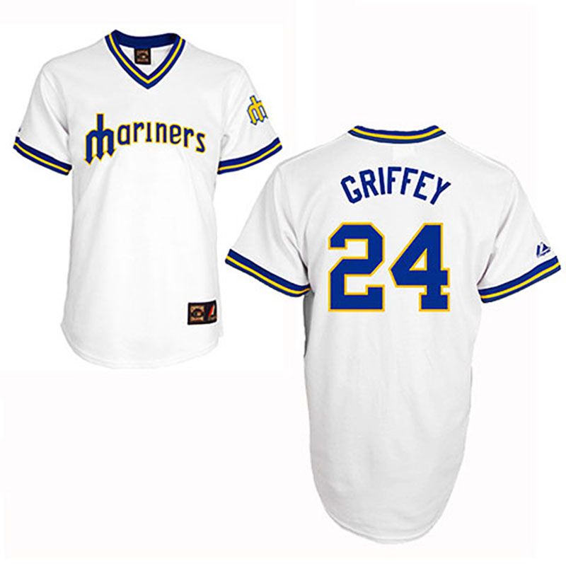 Seattle Mariners #24 Ken Griffey White Home Cooperstown Throwback Jersey