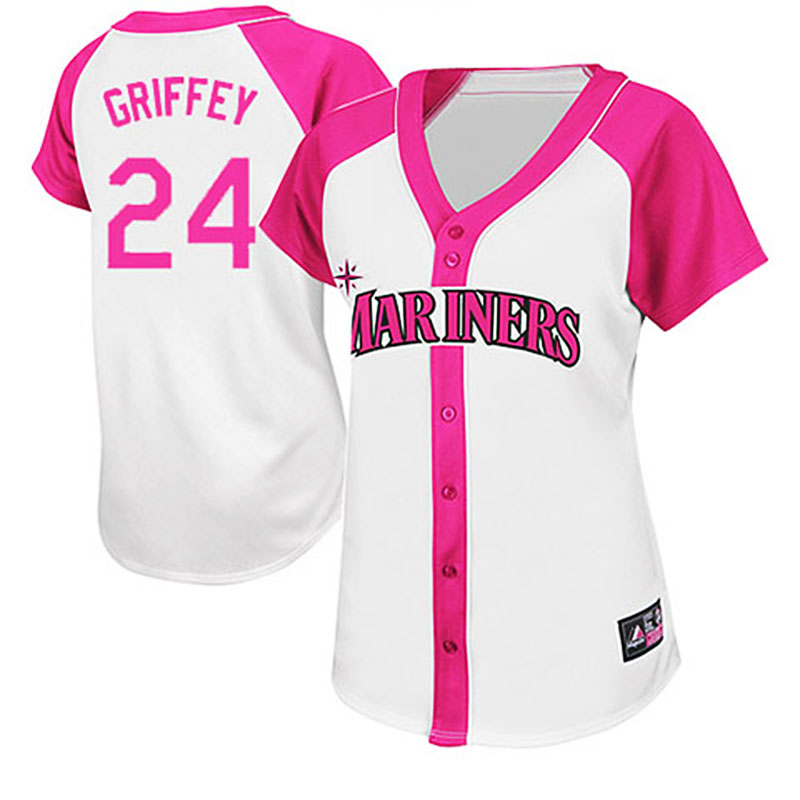 Seattle Mariners #24 Ken Griffey White/Pink Women's Splash Fashion Jersey