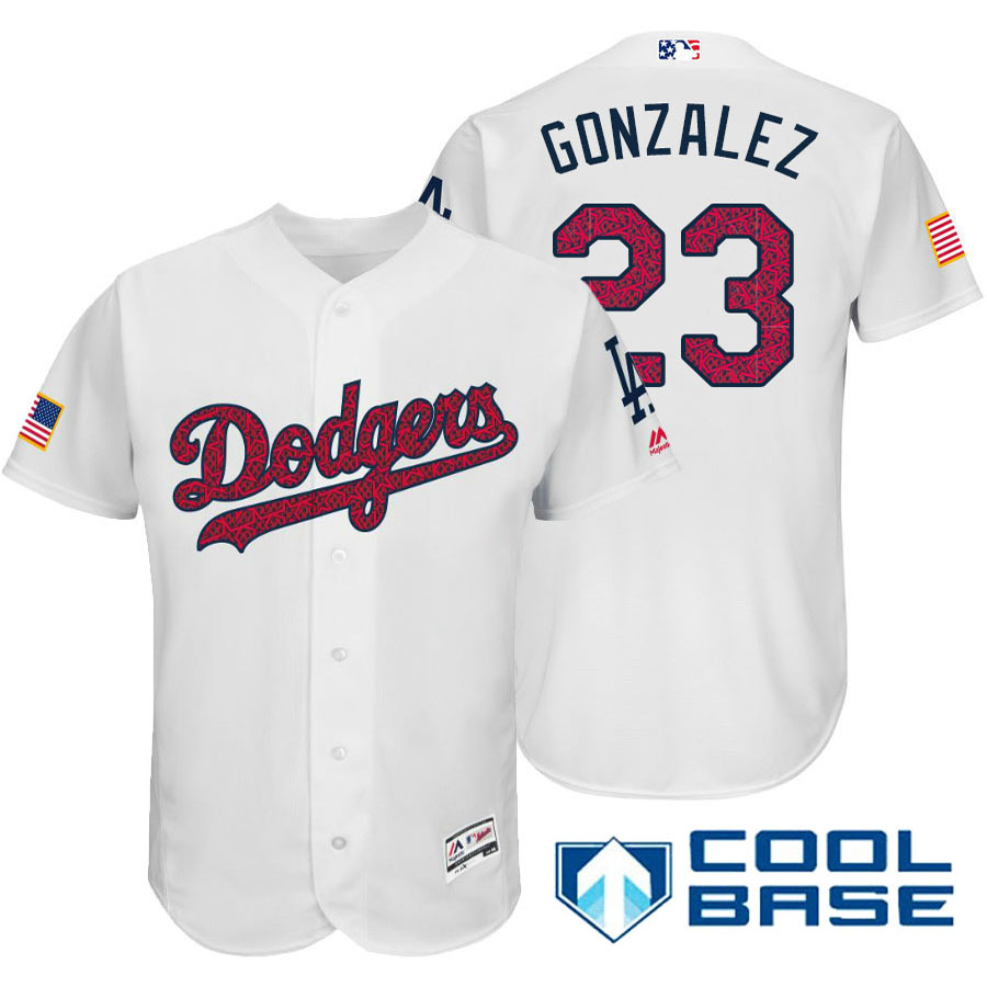 Los Angeles Dodgers #23 Adrian Gonzalez White Stars & Stripes 2016 Independence Day Cool Base Jersey