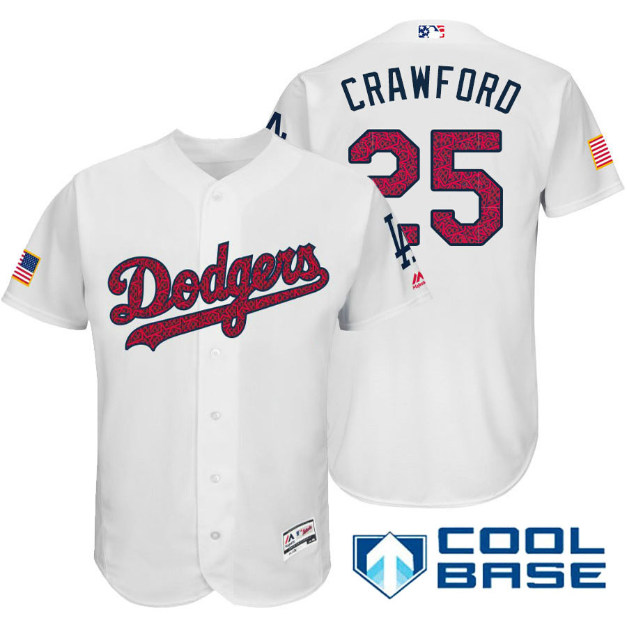 Los Angeles Dodgers #25 Carl Crawford White Stars & Stripes 2016 Independence Day Cool Base Jersey