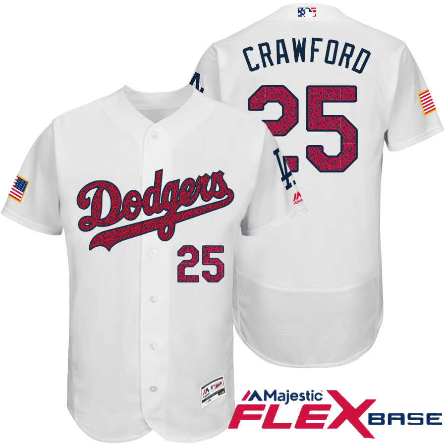 Los Angeles Dodgers #25 Carl Crawford White Stars & Stripes 2016 Independence Day Flex Base Jersey