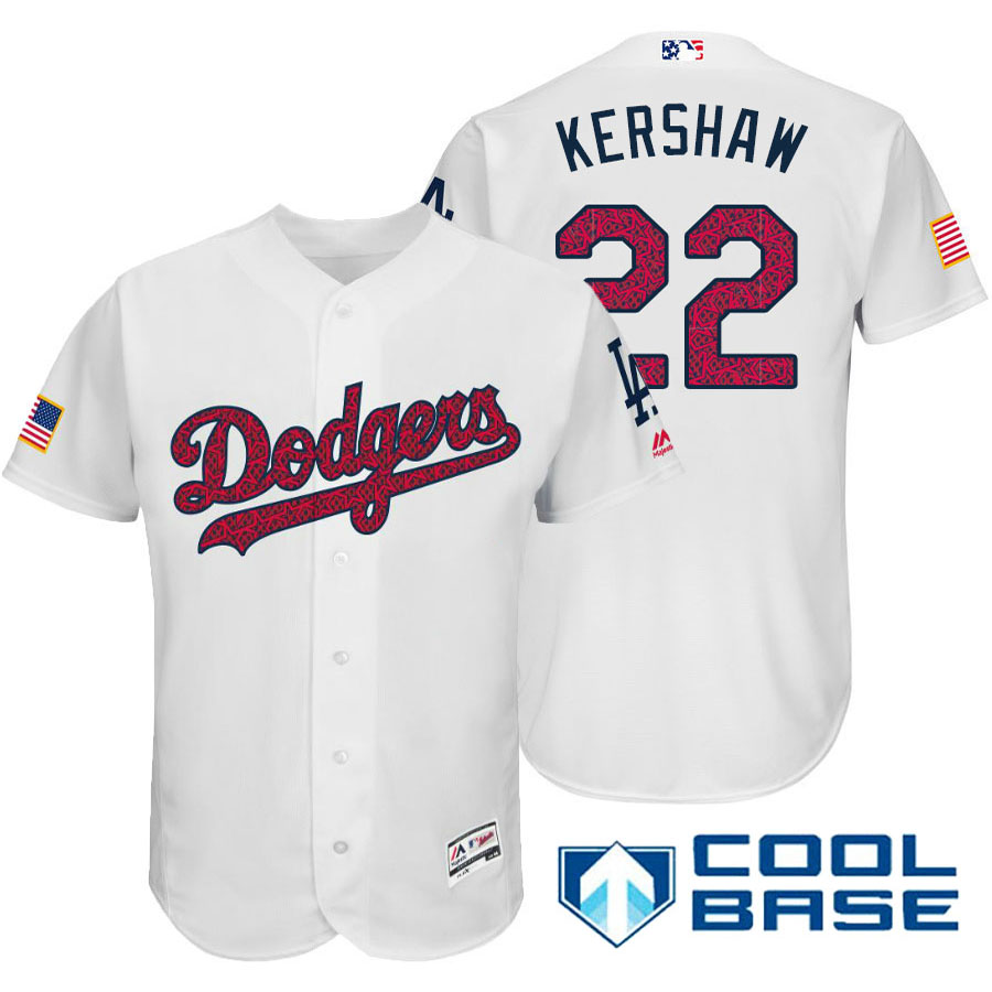 Los Angeles Dodgers #22 Clayton Kershaw White Stars & Stripes 2016 Independence Day Cool Base Jersey