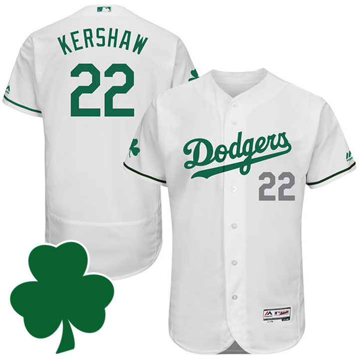 L.A. Dodgers #22 Clayton Kershaw St. Patricks Day White Celtic Flexbase Authentic Collection Jersey