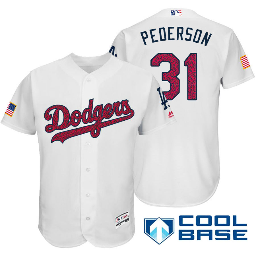 Los Angeles Dodgers #31 Joc Pederson White Stars & Stripes 2016 Independence Day Cool Base Jersey