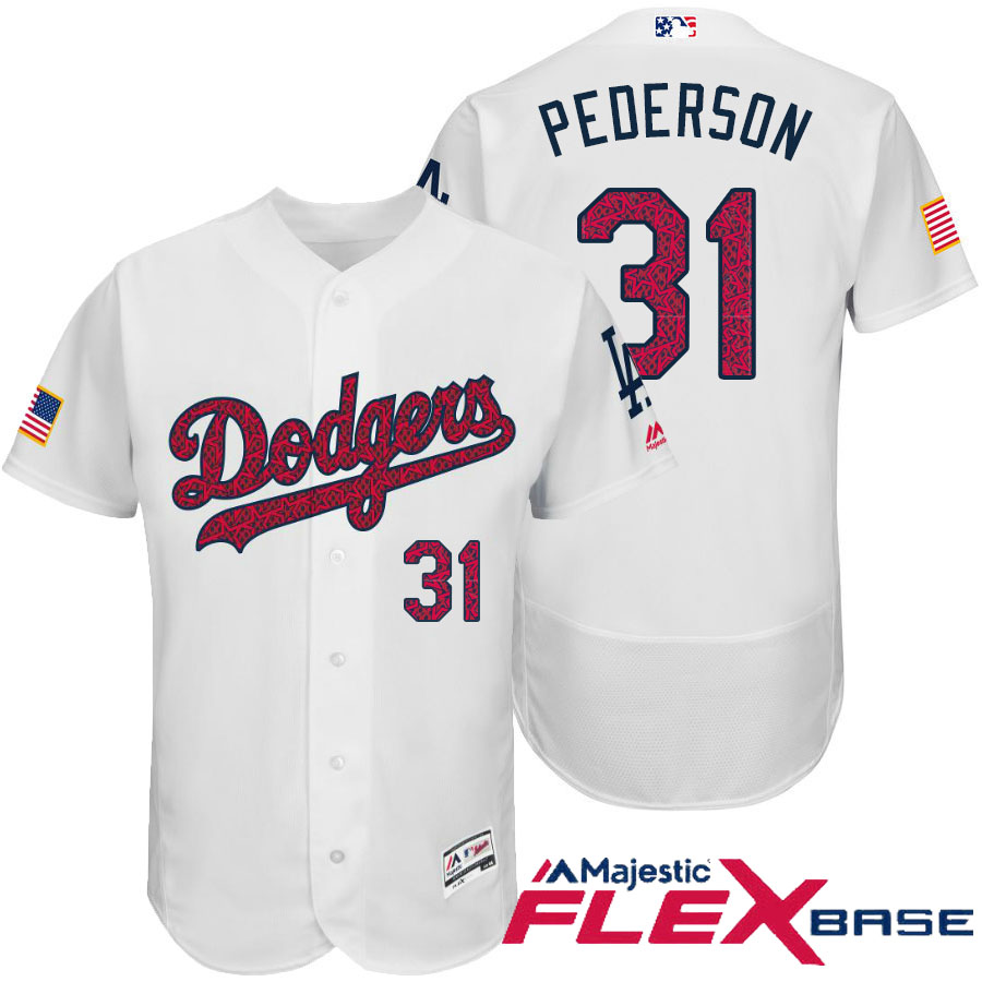 Los Angeles Dodgers #31 Joc Pederson White Stars & Stripes 2016 Independence Day Flex Base Jersey