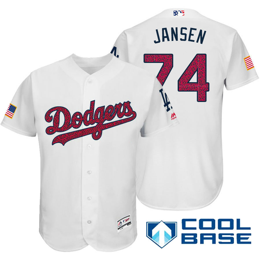 Los Angeles Dodgers #74 Kenley Jansen White Stars & Stripes 2016 Independence Day Cool Base Jersey