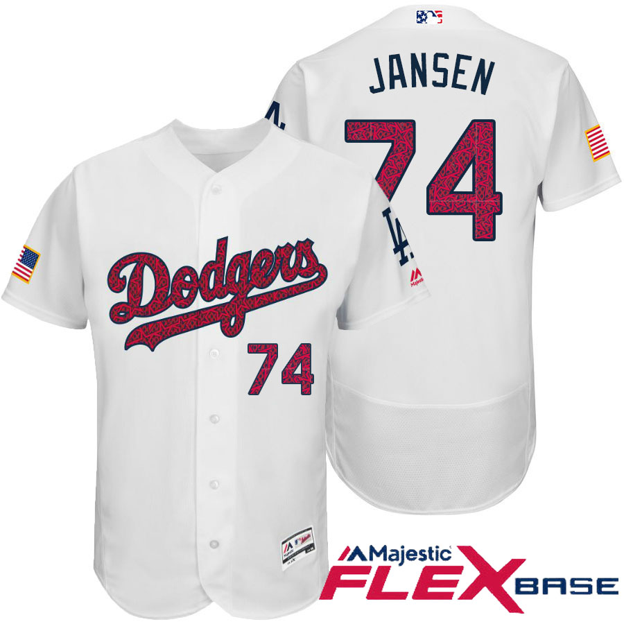 Los Angeles Dodgers #74 Kenley Jansen White Stars & Stripes 2016 Independence Day Flex Base Jersey