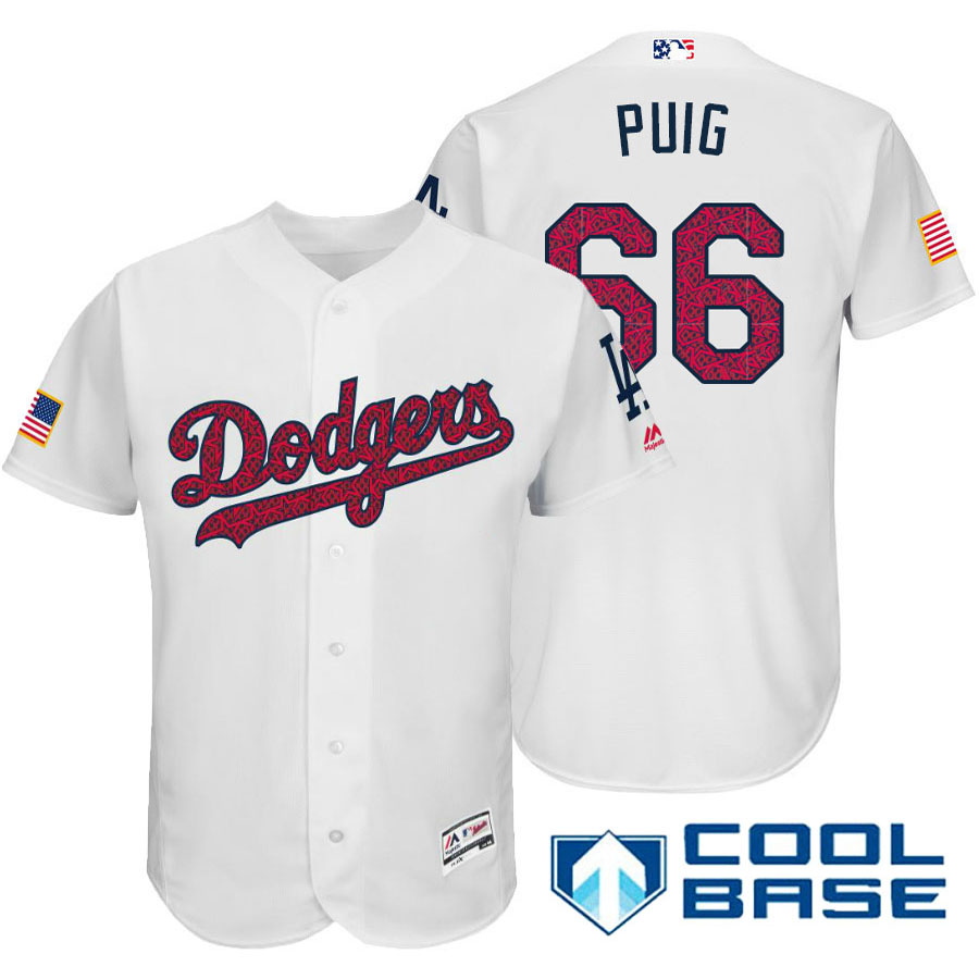 Los Angeles Dodgers #66 Yasiel Puig White Stars & Stripes 2016 Independence Day Cool Base Jersey