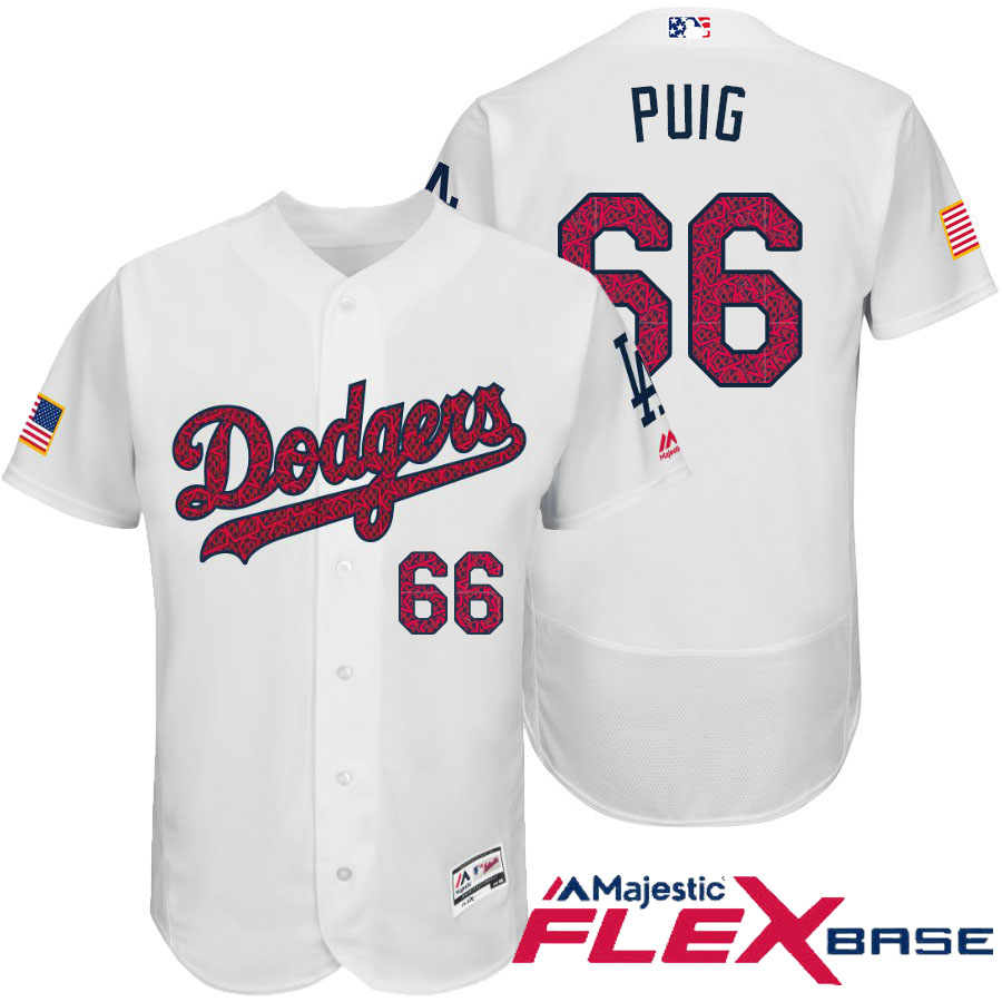 Los Angeles Dodgers #66 Yasiel Puig White Stars & Stripes 2016 Independence Day Flex Base Jersey