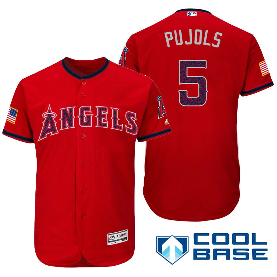 Los Angeles Angels #5 Albert Pujols Red Stars & Stripes 2016 Independence Day Cool Base Jersey