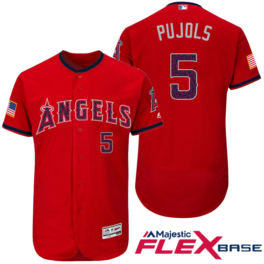 Los Angeles Angels #5 Albert Pujols Red Stars & Stripes 2016 Independence Day Flex Base Jersey