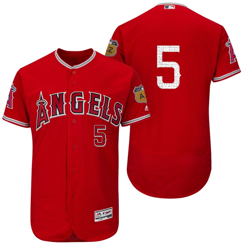 Los Angeles Angels Albert Pujols #5 Scarlet 2017 Spring Training Cactus League Patch Authentic Collection Flex Base Jersey