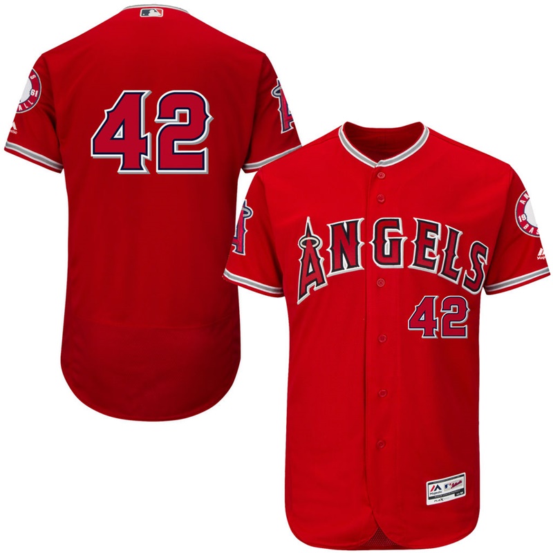 Men Los Angeles Angels Jackie Robinson #42 Red Commemorative Flex Base Jersey