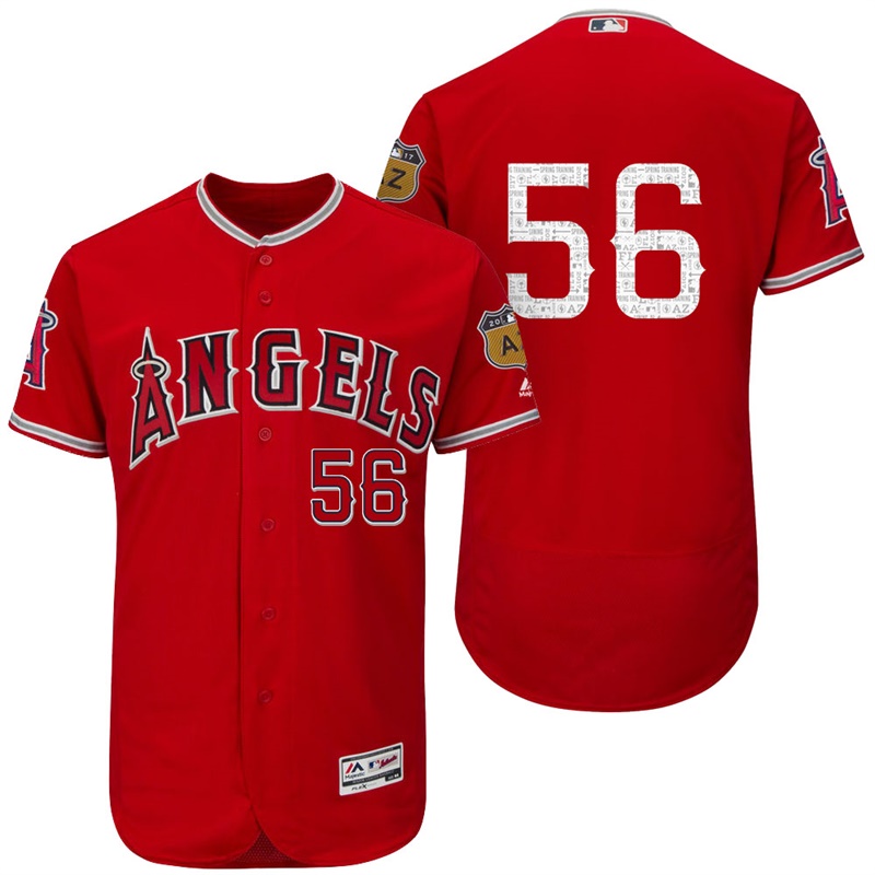 Los Angeles Angels Kole Calhoun #56 Scarlet 2017 Spring Training Cactus League Patch Authentic Collection Flex Base Jersey