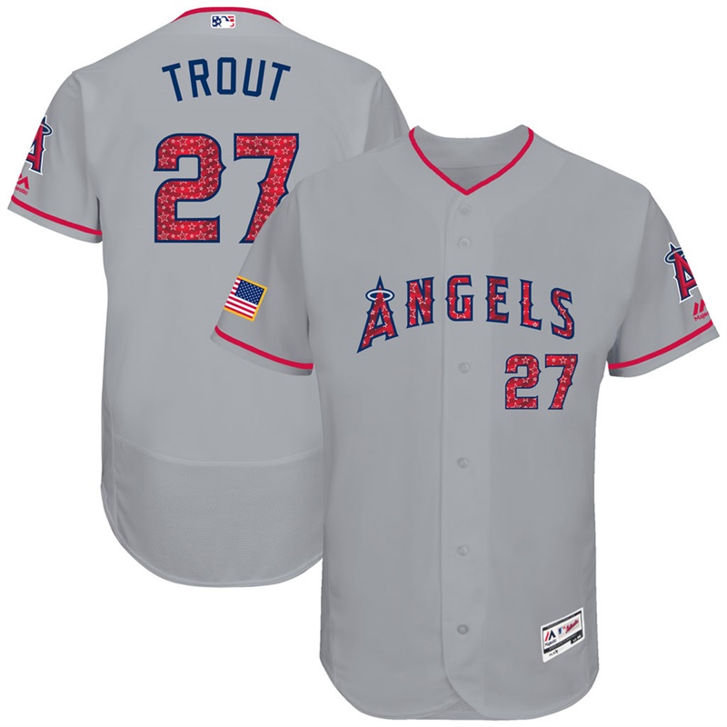 Mike Trout #27 Los Angeles Angels 2017 Stars & Stripes Independence Day Gray Flex Base Jersey - Men