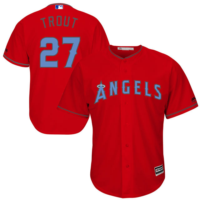 Los Angeles Angels #27 Mike Trout Majestic Red Fashion 2016 Father's Day Cool Base Jersey