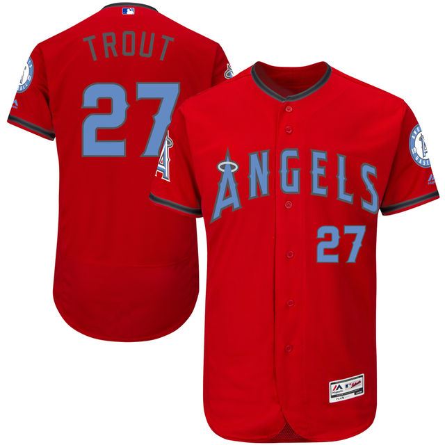 Los Angeles Angels #27 Mike Trout Majestic Red Fashion 2016 Father's Day Flex Base Jersey