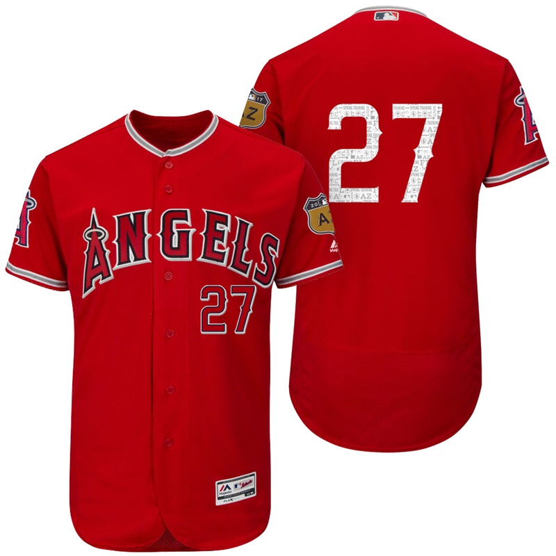 Los Angeles Angels Mike Trout #27 Scarlet 2017 Spring Training Cactus League Patch Authentic Collection Flex Base Jersey