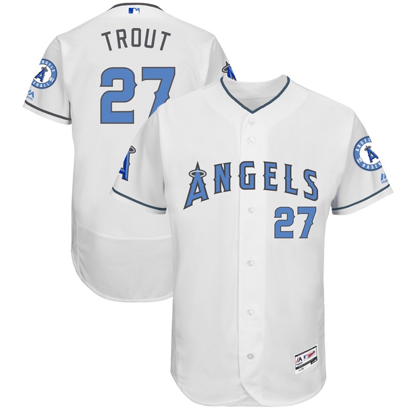 Mike Trout #27 Men Los Angeles Angels 2017 Father's Day White Flex Base Jersey