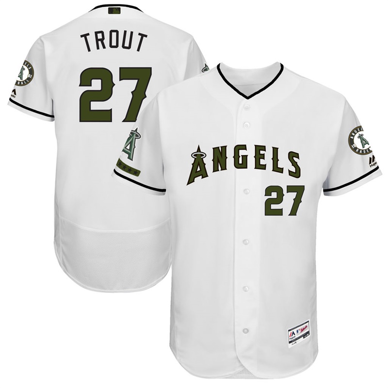 Mike Trout #27 Men Los Angeles Angels 2017 Memorial Day White Flex Base Jersey