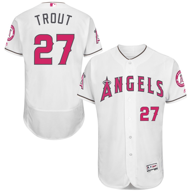 Mike Trout #27 Men Los Angeles Angels 2017 Mother's Day White Flex Base Jersey