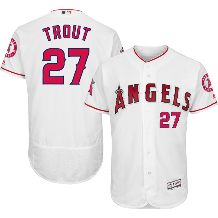 Los Angeles Angels #27 Mike Trout Majestic White Flexbase Authentic Collection Player Jersey