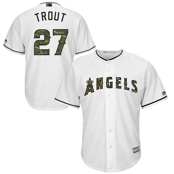 Los Angeles Angels Mike Trout #27 White Camo Fashion 2016 Memorial Day Cool Base Jersey