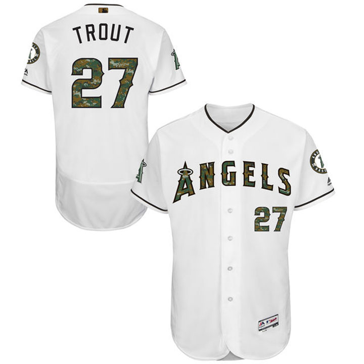 Los Angeles Angels Mike Trout #27 White Camo Fashion 2016 Memorial Day Flex Base Jersey