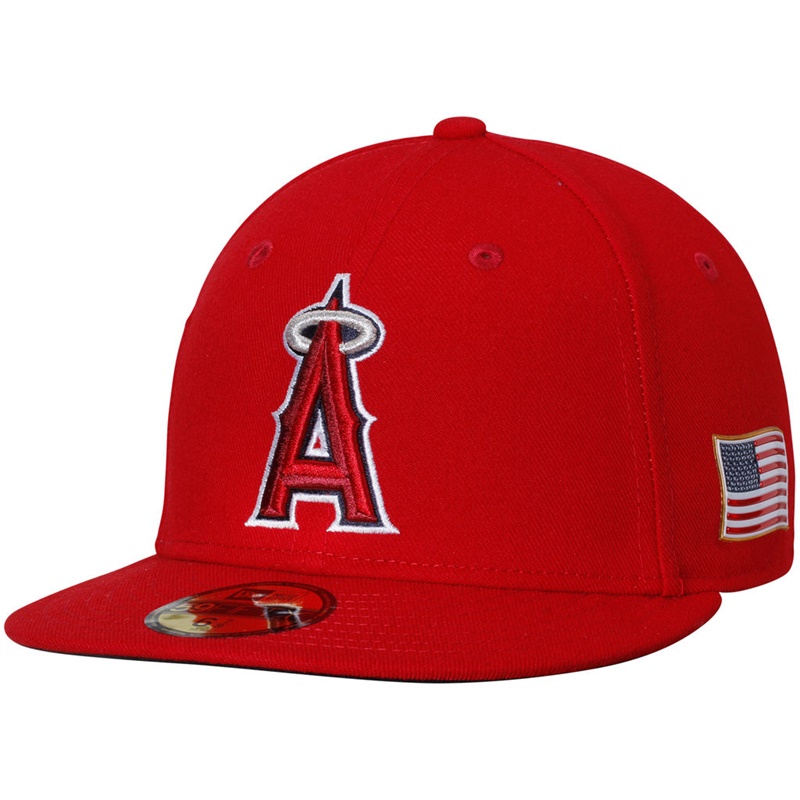 Los Angeles Angels Red On Field 9/11 Side Patch US Flag 59FIFTY Fitted Hat