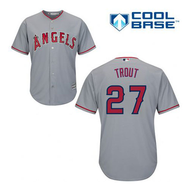 Los Angeles Angles #27 Mike Trout Gray Official Cool Base Jersey