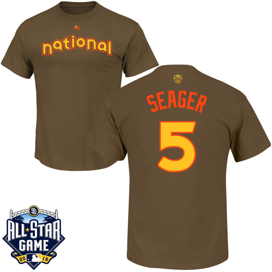 Los Angeles Dodgers Corey Seager #5 Brown 2016 MLB All-Star Game National League Name & Number T-Shirt