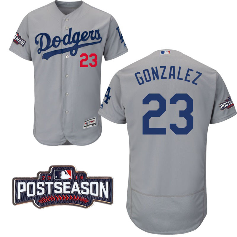 Los Angeles Dodgers Adrian Gonzalez #23 Gray 2016 Postseason Patch Flex Base Jersey