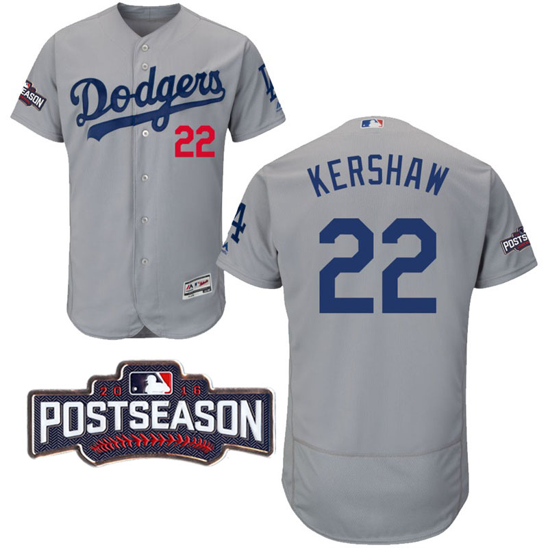 Los Angeles Dodgers Clayton Kershaw #22 Gray 2016 Postseason Patch Flex Base Jersey