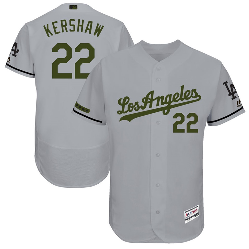 Clayton Kershaw #22 Men Los Angeles Dodgers 2017 Memorial Day Gray Flex Base Jersey