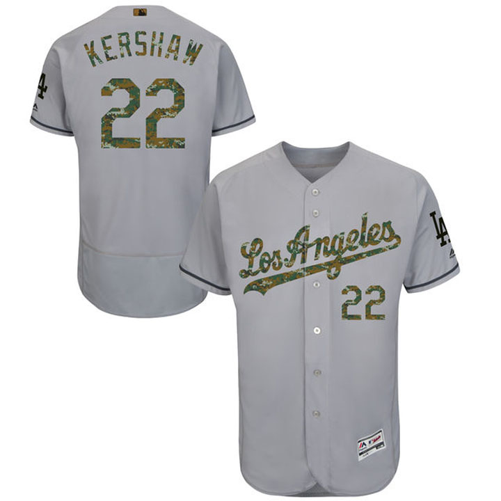 Los Angeles Dodgers Clayton Kershaw #22 Gray Camo Fashion 2016 Memorial Day Flex Base Jersey