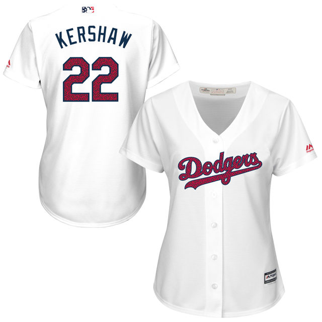 Women's Los Angeles Dodgers Clayton Kershaw #28 White 2016 Independence Day Stars & Stripes Cool Base Jersey