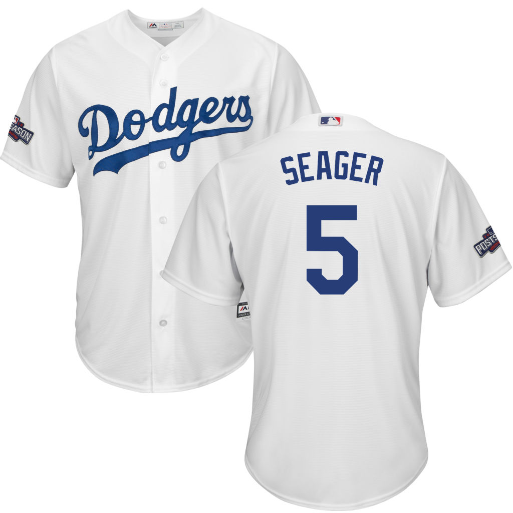 Los Angeles Dodgers Corey Seager #5 NL West Division Champions White 2016 Postseason Patch Cool Base Jersey