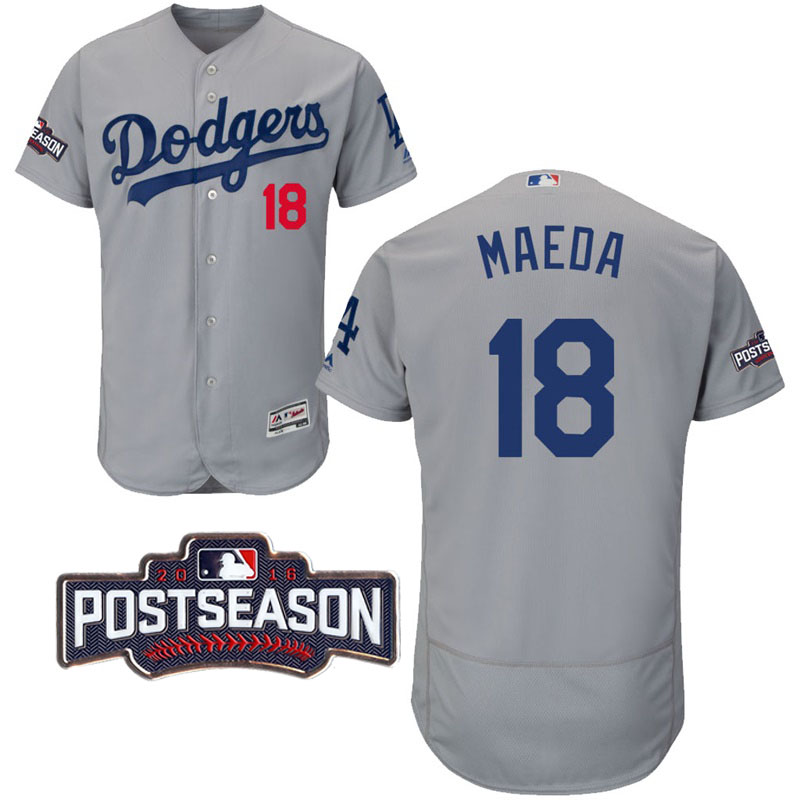 Los Angeles Dodgers Kenta Maeda #18 Gray 2016 Postseason Patch Flex Base Jersey