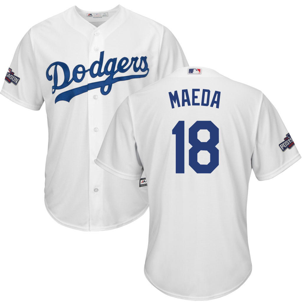 Los Angeles Dodgers Kenta Maeda #18 NL West Division Champions White 2016 Postseason Patch Cool Base Jersey