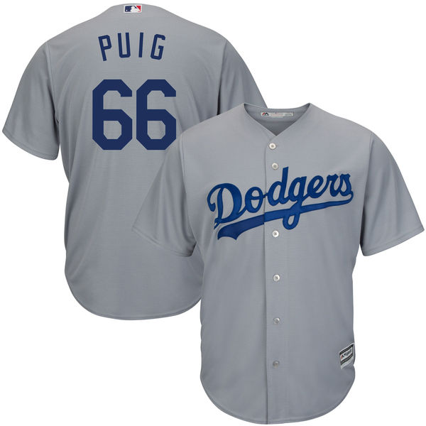 Los Angeles Dodgers #66 Yasiel Puig Majestic Gray Official Cool Base Player Jersey