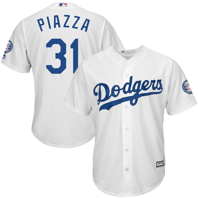 Los Angeles Dodgers Mike Piazza White Home 2016 Hall Of Fame Induction Cool Base Jersey with Sleeve Patch