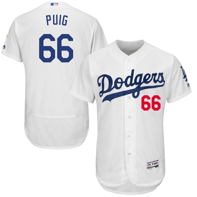 Los Angeles Dodgers #66 Yasiel Puig Majestic White Flexbase Authentic Collection Player Jersey