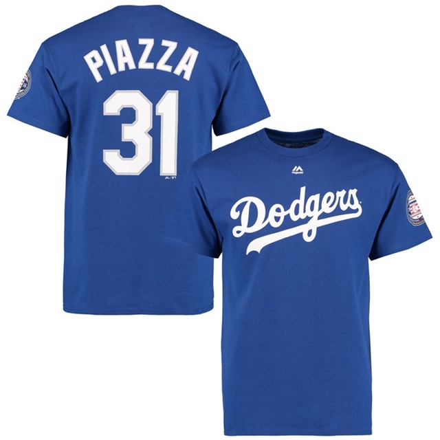 Los Angeles Dodgers Mike Piazza Royal 2016 Hall Of Fame Induction Patch Name & Number T-Shirt