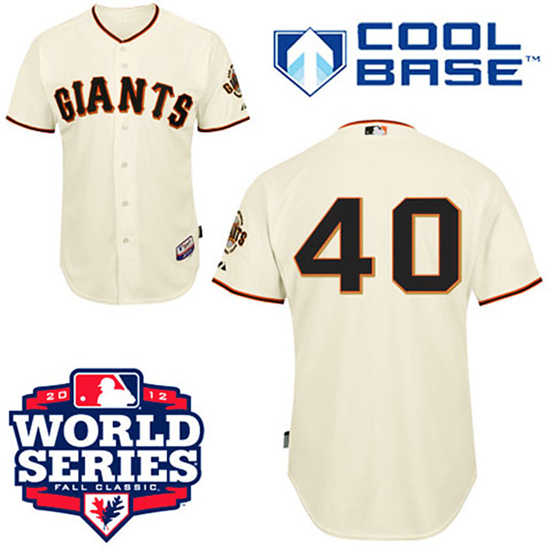 San Francisco Giants #40 Madison Bumgarner Cool Base Cream with 2012 World Series Patch Jersey