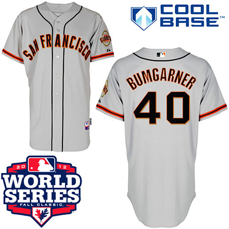 San Francisco Giants #40 Madison Bumgarner Cool Base Grey with 2012 World Series Patch Jersey