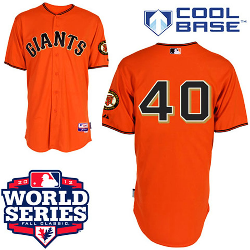 San Francisco Giants #40 Madison Bumgarner Cool Base Orange with 2012 World Series Patch Jersey