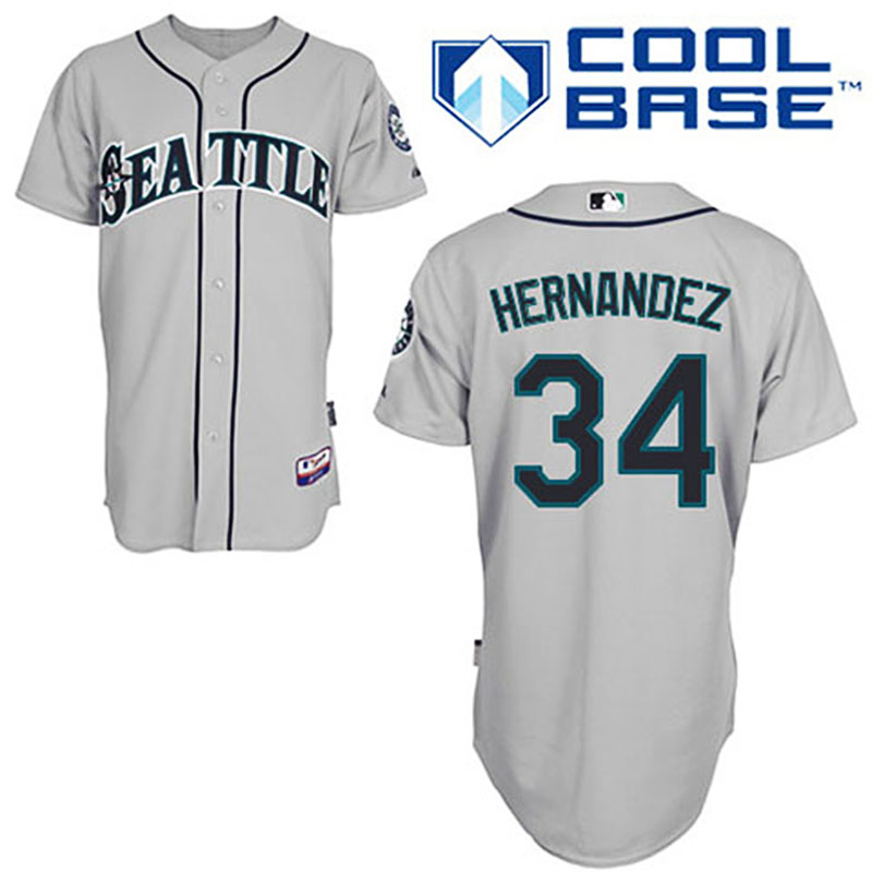 Seattle Mariners #34 Felix Hernandez Grey Authentic Cool Base Road Jersey