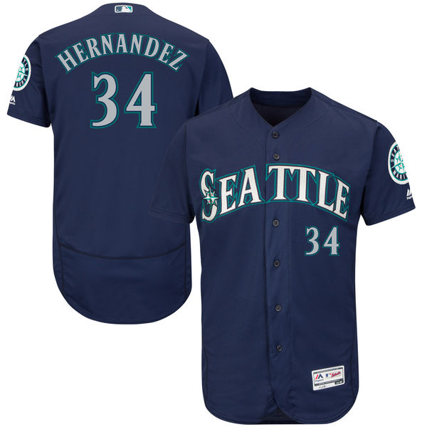 Seattle Mariners #34 Felix Hernandez Navy Blue Flexbase Authentic Collection Jersey