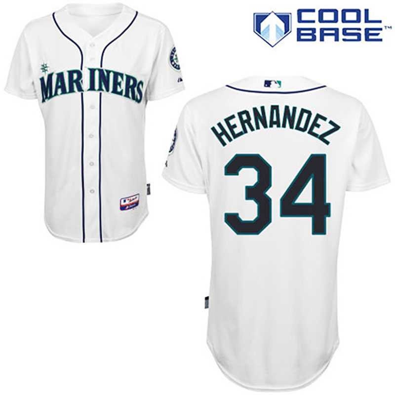 Seattle Mariners #34 Felix Hernandez White Home Authentic Cool Base Jersey